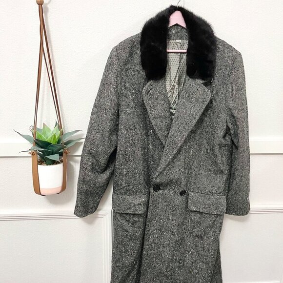 Vintage Andover Wool Black and White Tweed Fur Trim Jacket Size XXL - Picture 1 of 5